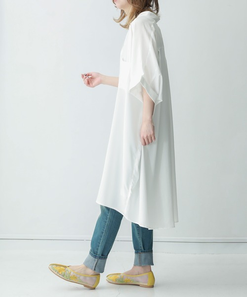 n'OrLABEL（ノアールレーベル）の「『スキッパーノーカラーシャツワンピ』（シャツワンピース・レディース・ライトカーキ/ブラック/オフホワイト/ラベンダー・FREE）」の16枚目の写真