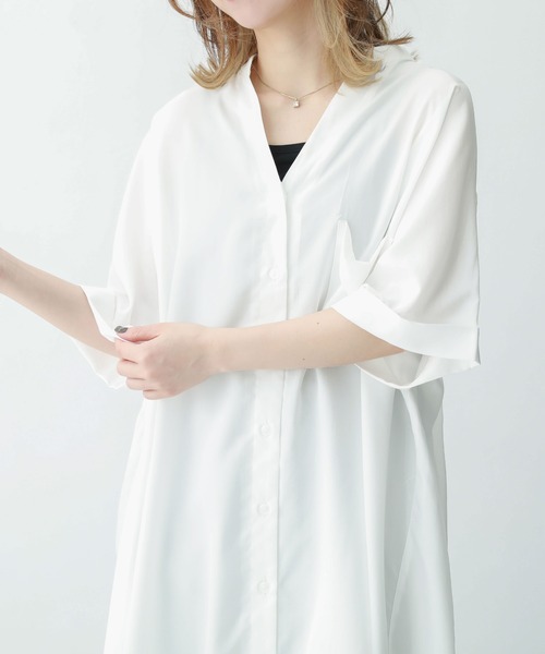 n'OrLABEL（ノアールレーベル）の「『スキッパーノーカラーシャツワンピ』（シャツワンピース・レディース・ライトカーキ/ブラック/オフホワイト/ラベンダー・FREE）」の17枚目の写真