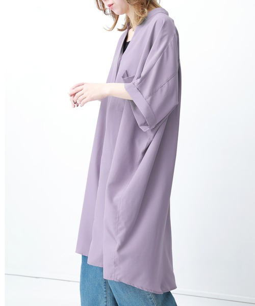 n'OrLABEL（ノアールレーベル）の「『スキッパーノーカラーシャツワンピ』（シャツワンピース・レディース・ライトカーキ/ブラック/オフホワイト/ラベンダー・FREE）」の15枚目の写真