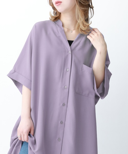 n'OrLABEL（ノアールレーベル）の「『スキッパーノーカラーシャツワンピ』（シャツワンピース・レディース・ライトカーキ/ブラック/オフホワイト/ラベンダー・FREE）」の13枚目の写真