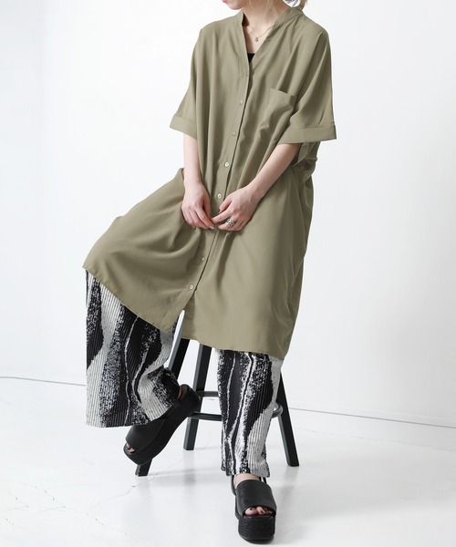 n'OrLABEL（ノアールレーベル）の「『スキッパーノーカラーシャツワンピ』（シャツワンピース・レディース・ライトカーキ/ブラック/オフホワイト/ラベンダー・FREE）」の22枚目の写真