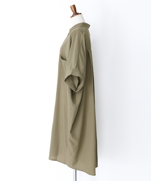 n'OrLABEL（ノアールレーベル）の「『スキッパーノーカラーシャツワンピ』（シャツワンピース・レディース・ライトカーキ/ブラック/オフホワイト/ラベンダー・FREE）」の9枚目の写真
