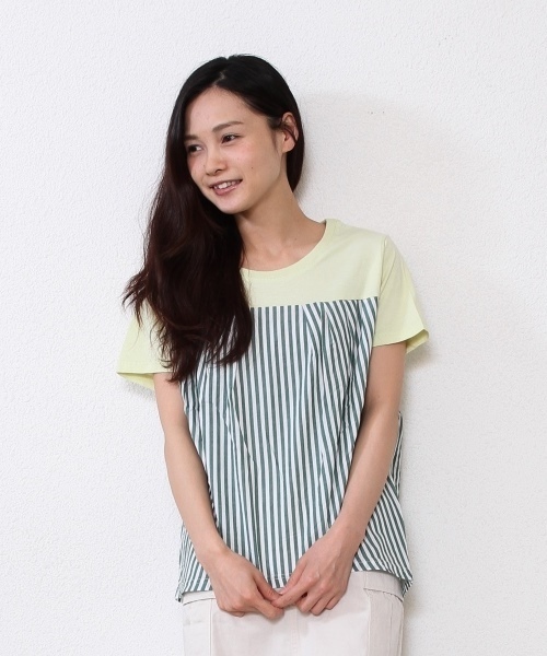 coen（コーエン）の「ストライプコンビ半袖カットソー（Tシャツ/カットソー・レディース・ライム/ネイビー/ホワイト・MEDIUM/LARGE）」の3枚目の写真