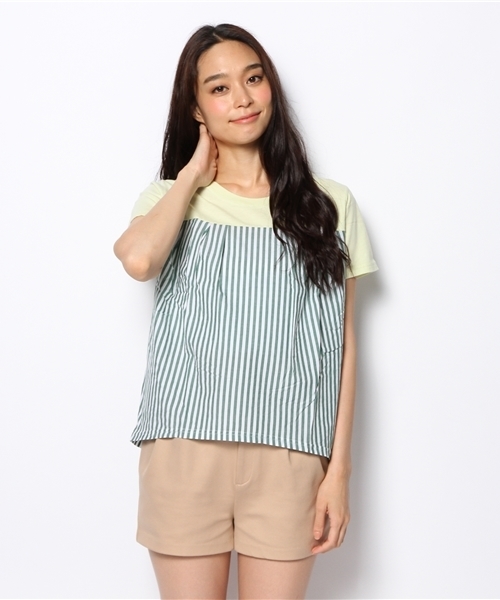 coen（コーエン）の「ストライプコンビ半袖カットソー（Tシャツ/カットソー・レディース・ライム/ネイビー/ホワイト・MEDIUM/LARGE）」の4枚目の写真