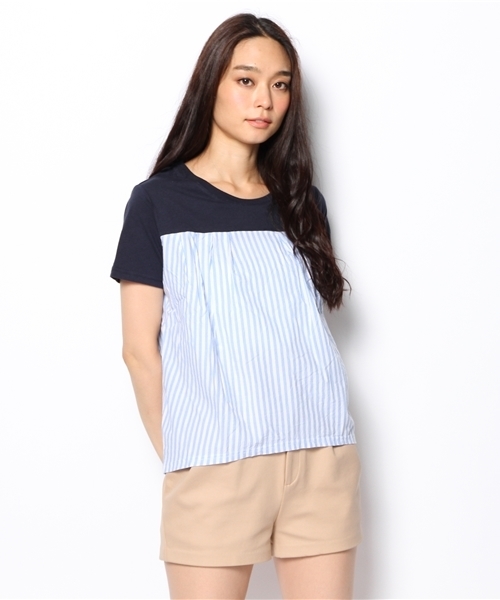 coen（コーエン）の「ストライプコンビ半袖カットソー（Tシャツ/カットソー・レディース・ライム/ネイビー/ホワイト・MEDIUM/LARGE）」の5枚目の写真