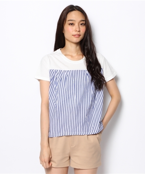 coen（コーエン）の「ストライプコンビ半袖カットソー（Tシャツ/カットソー・レディース・ライム/ネイビー/ホワイト・MEDIUM/LARGE）」の6枚目の写真