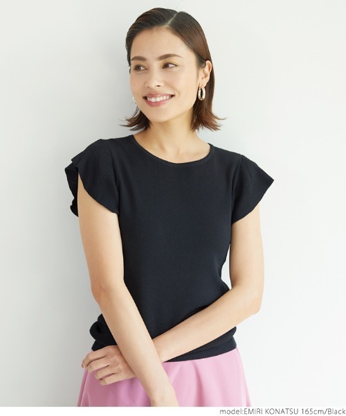セール】ショルダーフリルノースリーブニットトップス（Tシャツ