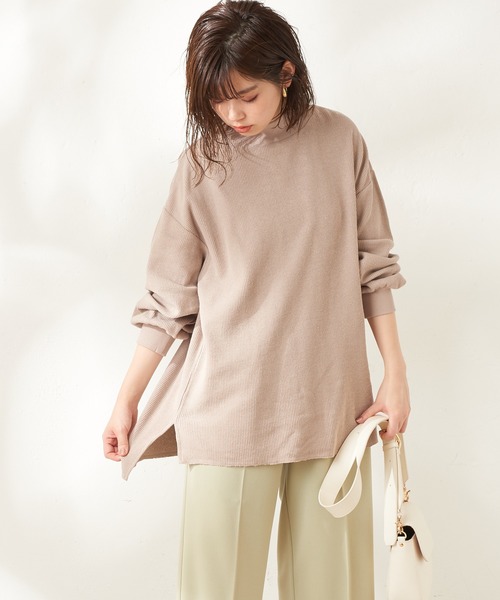 natural couture（ナチュラルクチュール）の「ニットみたいな厚手テレコモックネック（スウェット・レディース・アイボリー/スミクロ/ベージュ/ミント・FREE）」の3枚目の写真