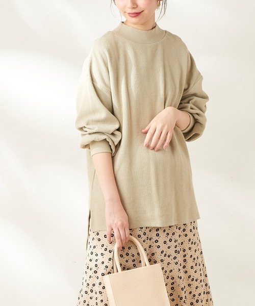 natural couture（ナチュラルクチュール）の「ニットみたいな厚手テレコモックネック（スウェット・レディース・アイボリー/スミクロ/ベージュ/ミント・FREE）」の4枚目の写真