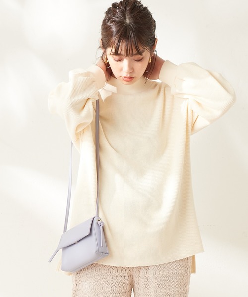 natural couture（ナチュラルクチュール）の「ニットみたいな厚手テレコモックネック（スウェット・レディース・アイボリー/スミクロ/ベージュ/ミント・FREE）」の20枚目の写真