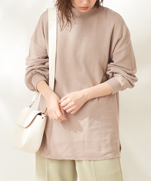 natural couture（ナチュラルクチュール）の「ニットみたいな厚手テレコモックネック（スウェット・レディース・アイボリー/スミクロ/ベージュ/ミント・FREE）」の12枚目の写真