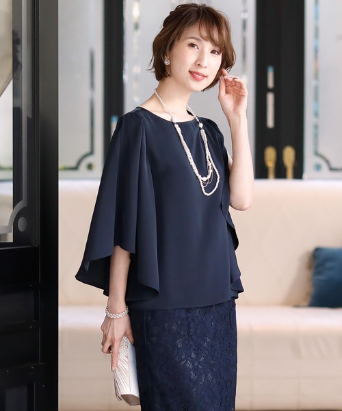PourVous(プールヴー)の「七分袖&ミニ丈 ワンピースドレスネックレス付き 結婚式 フォーマル オケージョンドレス お呼ばれ 二次会 成人式 (パンツドレス・レディース・グレイッシュベージュ/ベージュ/ネイビー・L/M)」の18枚目の写真