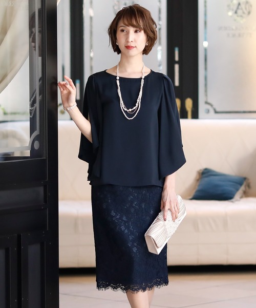 PourVous(プールヴー)の「七分袖&ミニ丈 ワンピースドレスネックレス付き 結婚式 フォーマル オケージョンドレス お呼ばれ 二次会 成人式 (パンツドレス・レディース・グレイッシュベージュ/ベージュ/ネイビー・L/M)」の10枚目の写真