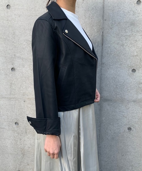 FUN.TRINITY（ファン トリニティー）の「ライダースジャケット（ライダースジャケット・レディース・ブラック/アイボリー/ピンクベージュ・M/L）」の5枚目の写真