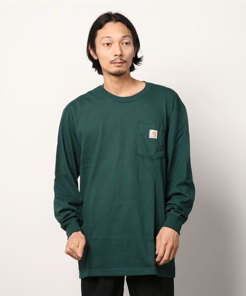 ロングTシャツ　XLサイズ　キハダ　カーペンター　carpenter γ 長袖 Carhartt tシャツ Carhartt(カーハート)/袖ロゴ ロンT USA規格