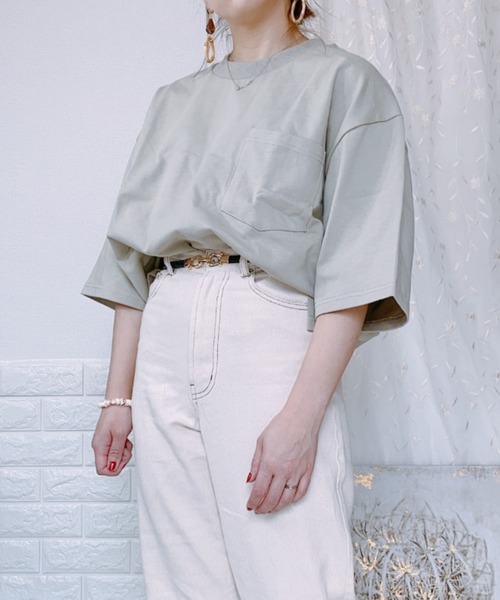 ap retro(アプレトロ)の「無地ビッグシルエットポケットTシャツ【ZOZOTOWN限定商品】(Tシャツ/カットソー・レディース・オフホワイト/ライトグリーン/グレイッシュベージュ/ブラック/ブラウン・FREE)」の22枚目の写真