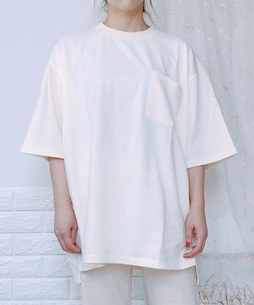 ap retro(アプレトロ)の「無地ビッグシルエットポケットTシャツ【ZOZOTOWN限定商品】(Tシャツ/カットソー・レディース・オフホワイト/ライトグリーン/グレイッシュベージュ/ブラック/ブラウン・FREE)」の9枚目の写真