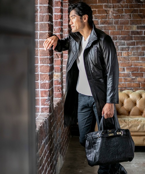 Buffalo Bobs（バッファローボブズ）の「SCALA(スカラ)ラムレザー スタンドカラー シングル トレンチコート（トレンチコート・メンズ・ブラック・1/S/2/M/3/L/4(LL)）」の6枚目の写真