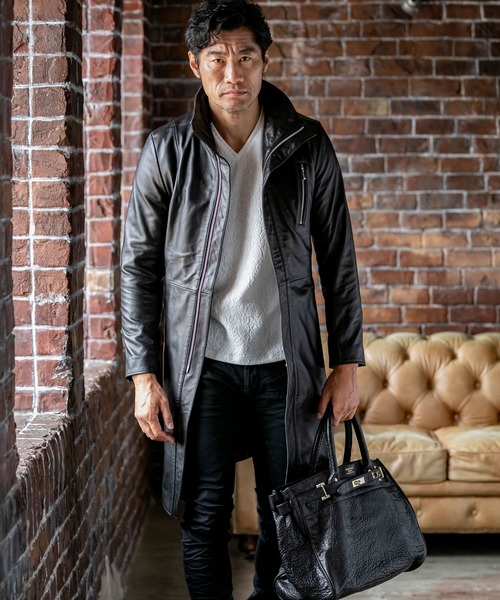 Buffalo Bobs（バッファローボブズ）の「SCALA(スカラ)ラムレザー スタンドカラー シングル トレンチコート（トレンチコート・メンズ・ブラック・1/S/2/M/3/L/4(LL)）」の3枚目の写真