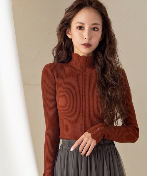 MILLION CARATS（ミリオンカラッツ）の「【Re Basic】リブハイネックニット（ニット/セーター・レディース・オフホワイト/ブラック/ピンク/ベージュ/ブラウン/イエロー/レッド/グレー・FREE）」の5枚目の写真