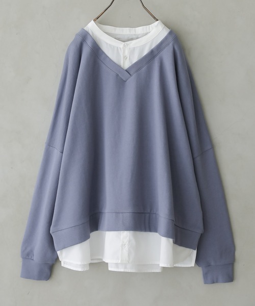 osharewalker（オシャレウォーカー）の「『シャツドッキングVネックスウェット』（スウェット・レディース・ミント/ブラック/グレイッシュベージュ/グレイッシュブルー・FREE）」の5枚目の写真