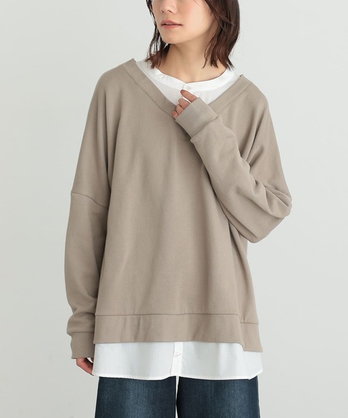 osharewalker（オシャレウォーカー）の「シャツドッキングVネックスウェット（スウェット・レディース・ミント/ブラック/グレイッシュベージュ/グレイッシュブルー・FREE）」の22枚目の写真