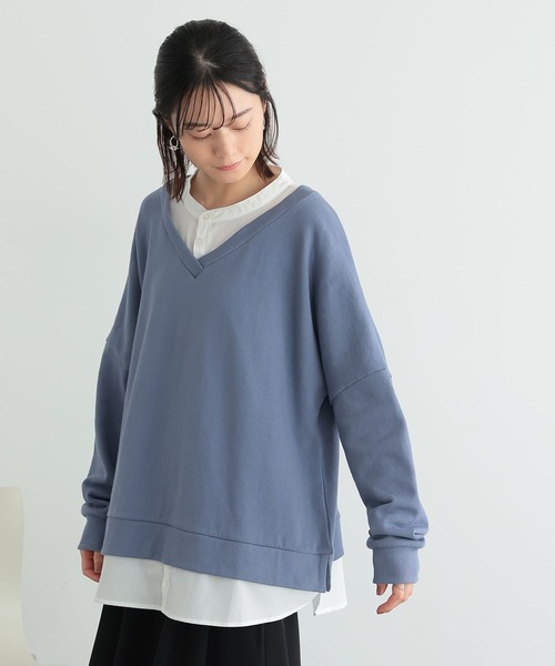 osharewalker（オシャレウォーカー）の「『シャツドッキングVネックスウェット』（スウェット・レディース・ミント/ブラック/グレイッシュベージュ/グレイッシュブルー・FREE）」の11枚目の写真
