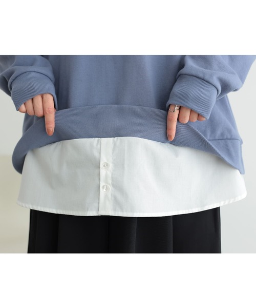 osharewalker（オシャレウォーカー）の「『シャツドッキングVネックスウェット』（スウェット・レディース・ミント/ブラック/グレイッシュベージュ/グレイッシュブルー・FREE）」の14枚目の写真