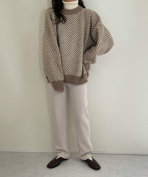 LE MORE（リモア）の「ヘリンボーンニット（ニット/セーター・レディース・ブラック/ベージュ・FREE）」の7枚目の写真