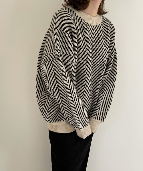 LE MORE（リモア）の「ヘリンボーンニット（ニット/セーター・レディース・ブラック/ベージュ・FREE）」の9枚目の写真