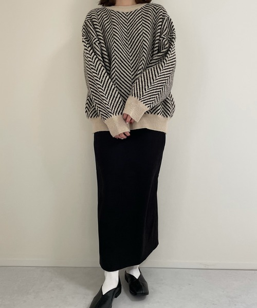 LE MORE（リモア）の「ヘリンボーンニット（ニット/セーター・レディース・ブラック/ベージュ・FREE）」の10枚目の写真