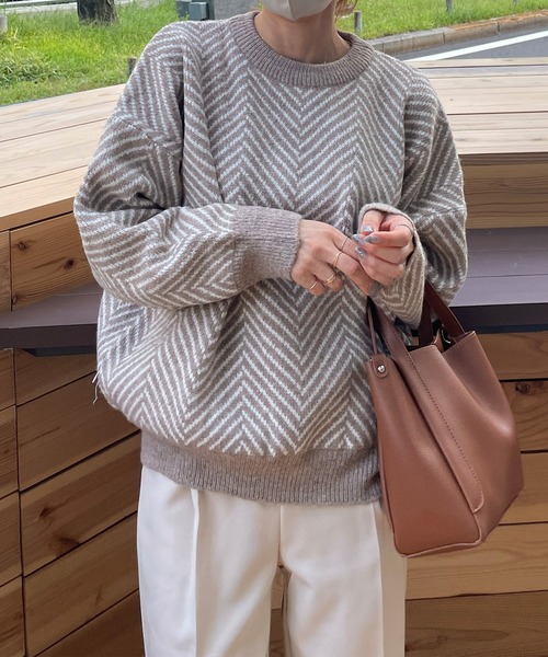 LE MORE（リモア）の「ヘリンボーンニット（ニット/セーター・レディース・ブラック/ベージュ・FREE）」の14枚目の写真