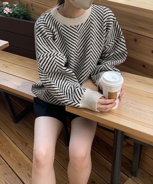 LE MORE（リモア）の「ヘリンボーンニット（ニット/セーター・レディース・ブラック/ベージュ・FREE）」の18枚目の写真