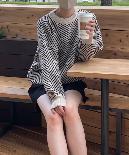 LE MORE（リモア）の「ヘリンボーンニット（ニット/セーター・レディース・ブラック/ベージュ・FREE）」の21枚目の写真