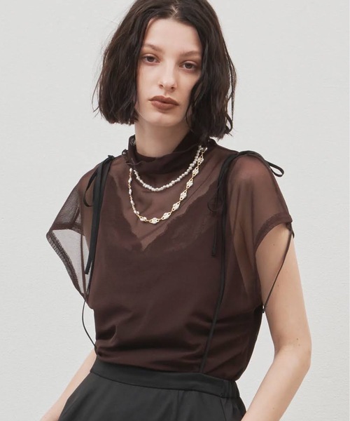 LA BELLE ETUDE（ラベルエチュード）の「半袖チュールタートル（Tシャツ/カットソー・レディース・ホワイト/アイボリー/ブラック/ブルー/パープル/ピンク/ライトピンク/ブラウン/カーキ/ダークグリーン/ダークブラウン・FREE）」の5枚目の写真