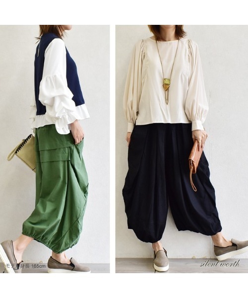 VIBGYOR Women（ヴィブジョー　ウィメン）の「silent worth タック変形パンツ(AB)（その他パンツ・レディース・ブラック/ベージュ/アイボリー/グリーン/ブルー/グリーン系その他・MEDIUM）」の3枚目の写真
