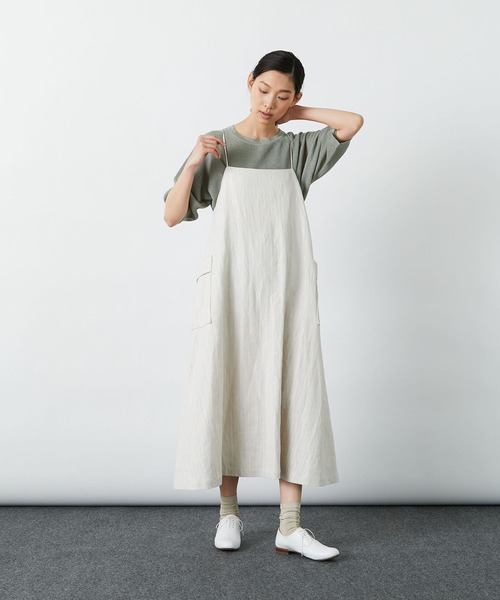 美品✨ ロワズィール リネンヘリンボンジャンパースカート マキシ　キナリ LOISIR（ロワズィール）の「リネンヘリンボンジャンパースカート