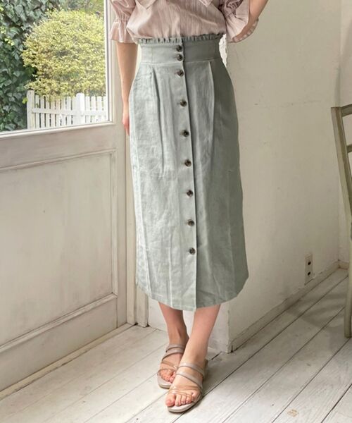 MAJESTIC LEGON（マジェスティックレゴン）の「スリムIラインスカート（スカート・レディース・ベージュ/カーキオリーブ/アイボリー・SMALL/MEDIUM）」の3枚目の写真