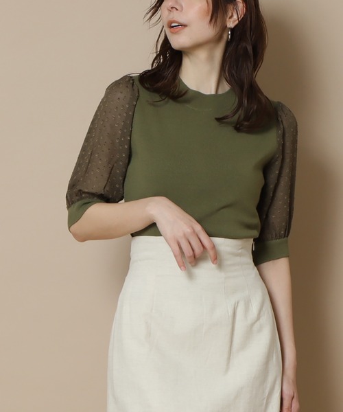 N.（N. Natural Beauty Basic）（エヌエヌナチュラルビューティーベーシック）の「◆シアースリーブニット（ニット/セーター・レディース・ブラック/オフホワイト/カーキ・MEDIUM）」の3枚目の写真