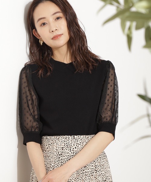 N.（N. Natural Beauty Basic）（エヌエヌナチュラルビューティーベーシック）の「◆シアースリーブニット（ニット/セーター・レディース・ブラック/オフホワイト/カーキ・MEDIUM）」の2枚目の写真