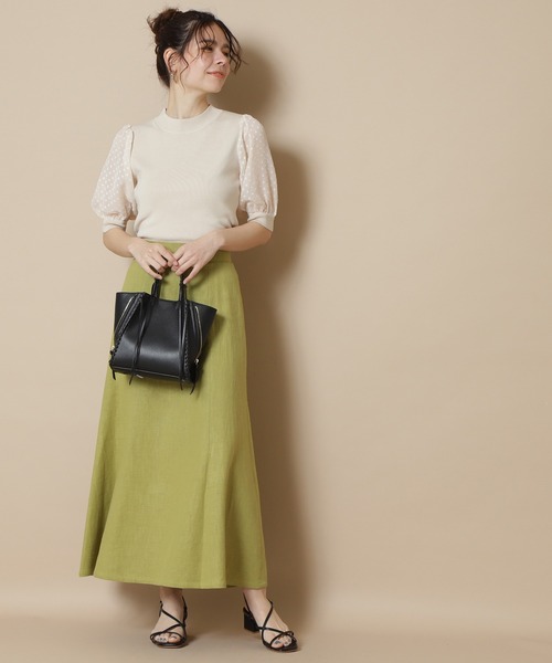 N.（N. Natural Beauty Basic）（エヌエヌナチュラルビューティーベーシック）の「◆シアースリーブニット（ニット/セーター・レディース・ブラック/オフホワイト/カーキ・MEDIUM）」の4枚目の写真