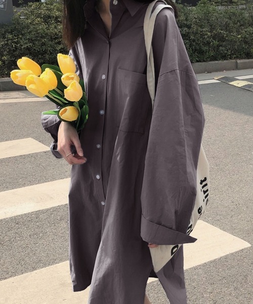 Girly Doll（ガーリードール）の「大人カジュアル　ミディ丈シャツワンピース（シャツワンピース・レディース・ブルー/ホワイト/グレイッシュベージュ/ブラック/ライトブルー・FREE）」の3枚目の写真