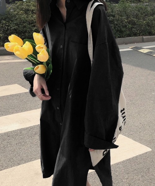 Girly Doll（ガーリードール）の「大人カジュアル　ミディ丈シャツワンピース（シャツワンピース・レディース・ブルー/ホワイト/グレイッシュベージュ/ブラック/ライトブルー・FREE）」の15枚目の写真