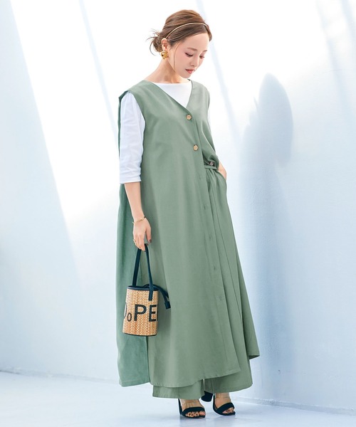 美品 ノーブル　ロングベントジレ　ダブル　ストレッチ　ノースリーブ ⭐︎未使用新品⭐︎Nobleロングベントジレ/ノースリーブ ベスト