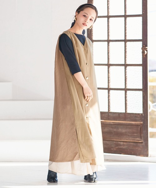 リネンブレンドノースリーブロングジレ（ベスト）｜KOBE LETTUCE