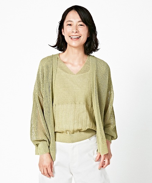 COMME CA ISM（コムサイズム）の「和紙ホールガーメントニットカーディガン（カーディガン/ボレロ・レディース・ホワイト/ベージュ/イエロー×グリーン・FREE）」の7枚目の写真