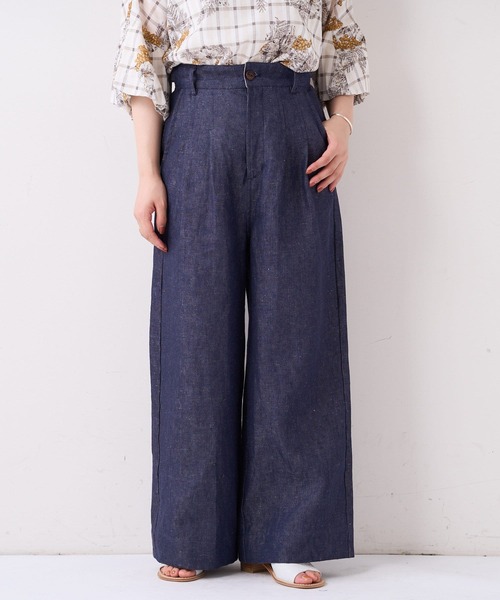 美品 BEARDSLEY テックリネンパンツ ブルー FREE ビアズリー BEARDSLEY（ビアズリー）の「リネンデニムパンツ（デニムパンツ