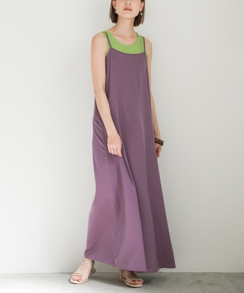 select MOCA(セレクトモカ)の「2021 SS スムースサテンリラックスキャミワンピース(ワンピース・レディース・ミント/パープル/ピンク・FREE)」の2枚目の写真