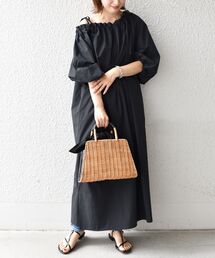 〈手洗い可能〉ショルダーリボンギャザーワンピース◇