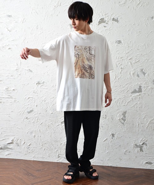 MinoriTY（マイノリティ）の「【MinoriTY】モダンアート柄半袖プリントTシャツ デザインカットソー メンズ オーバーサイズ ビッグシルエット 夏服（Tシャツ/カットソー・メンズ・オフホワイト・M/L）」の8枚目の写真